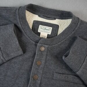 Vintage L.L. Bean Sherpa Lined Henley Sweatshirt Mens M Lined Waffle Knit 298100